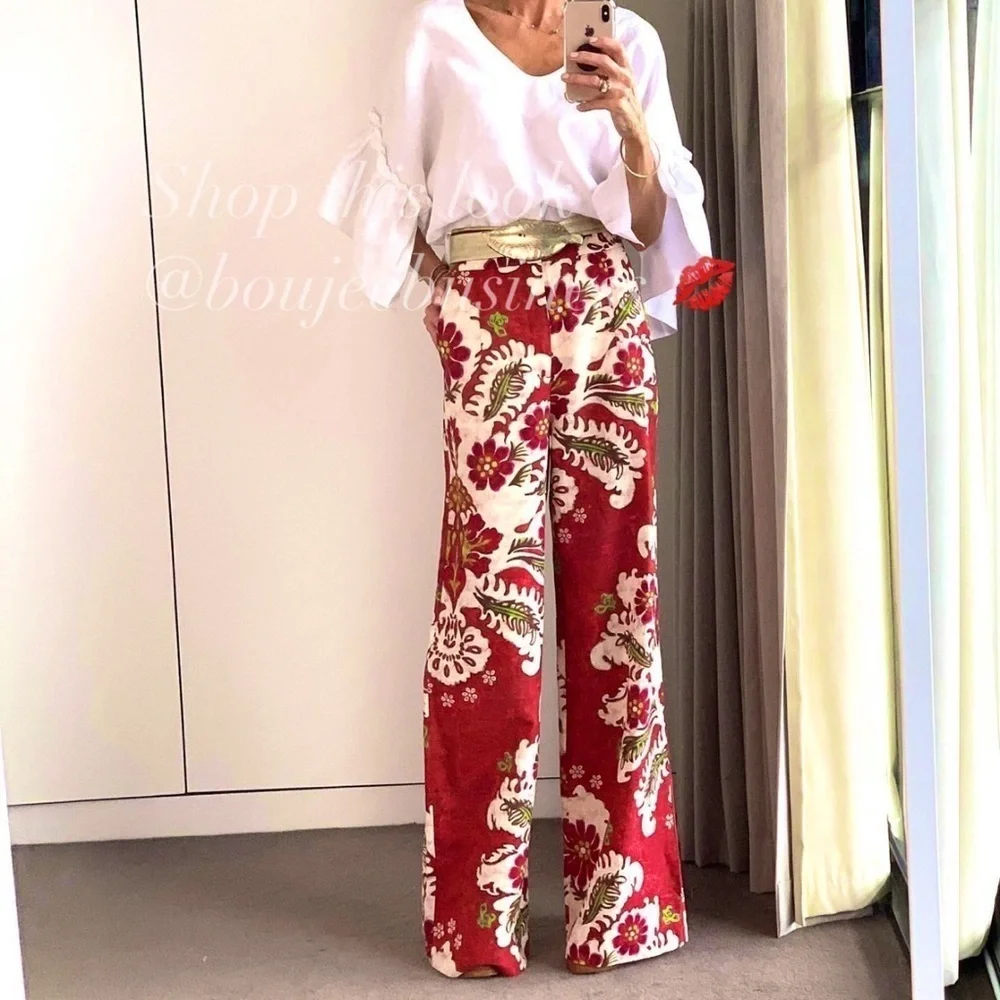 ZARA Linen Blend Printed Pants